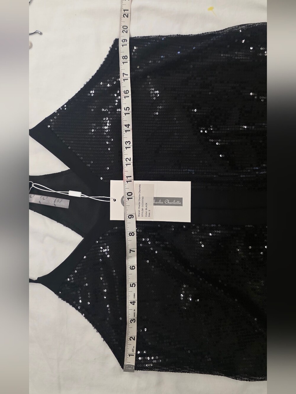 🔥Charlie Charlie Charlotte Black Sequin Racerback Tank Top Size Small NWT - Picture 7 of 8